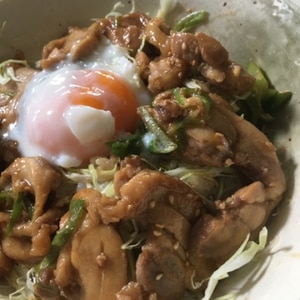 照り焼きチキンとキャベツの丼（温玉のせ）